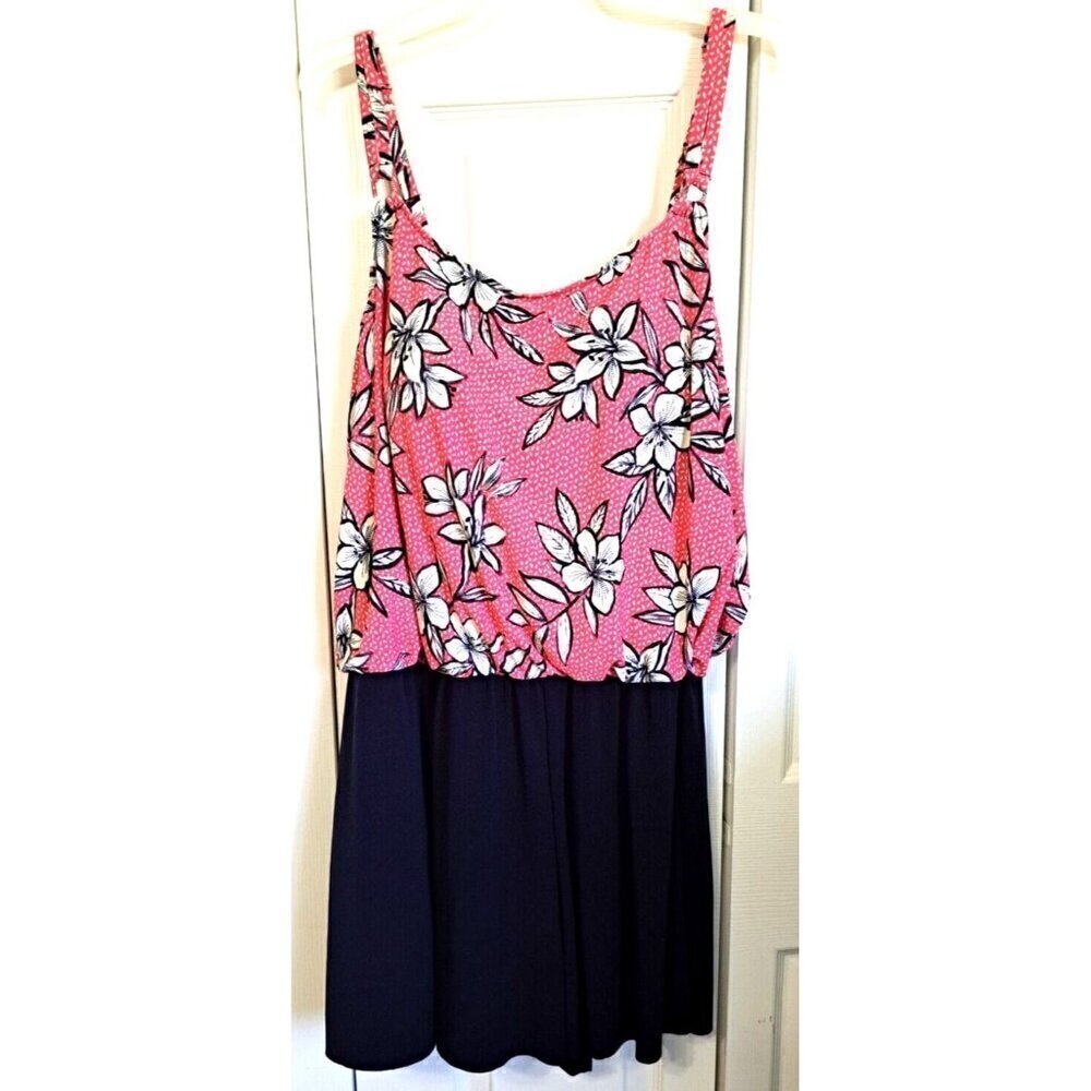 Paradise Bay Women's 20W Multicolor One Piece Soft Cup Blouson w/Skirt Swim Suit